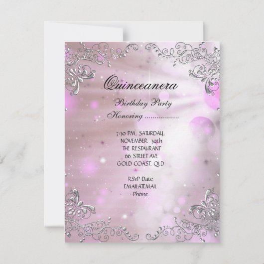 ピンクキンセアニェラ15th誕生日ティアラマスカレード 招待状 (裏面)