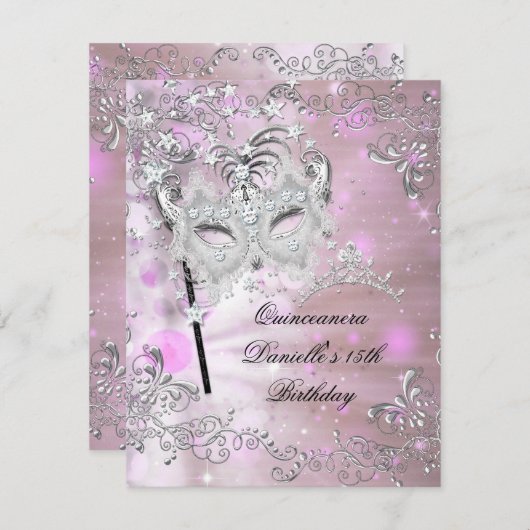 ピンクキンセアニェラ15th誕生日ティアラマスカレード 招待状 (正面/裏面)