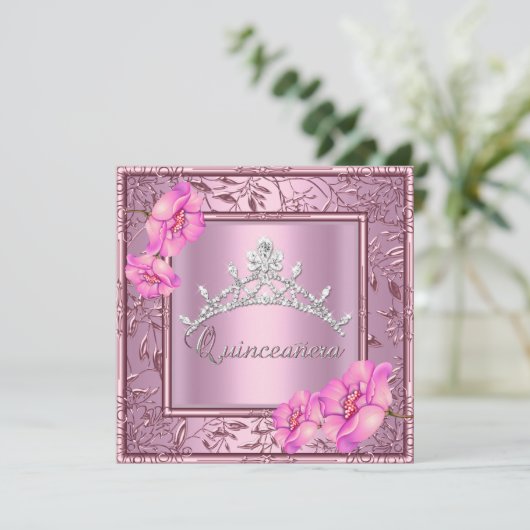 ピンクキンセアニェラ15th誕生日パーティーピンクティアラ 招待状 (スタンド正面)