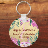 ピンクキンセアニェラ15th誕生日パーティーフローラ金ゴールド キーホルダー (正面)