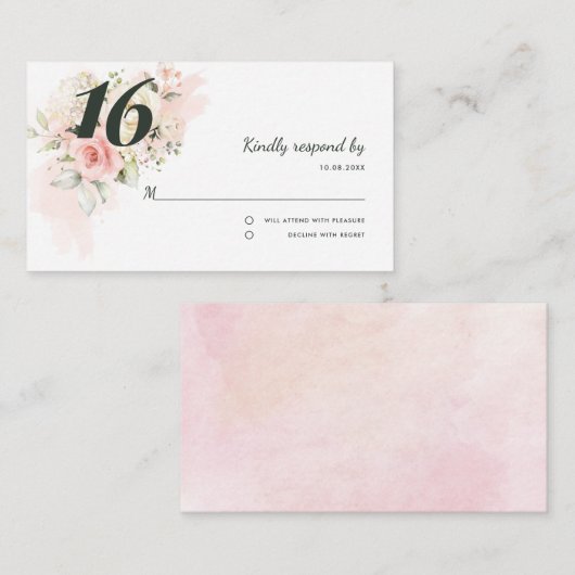 ピンクキンセアニェラ16誕生日フローラ エンクロージャーカード (正面/裏面)