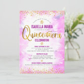 ピンクキンセアニラウォーターカラーゴールドフォイルシエレガントック 招待状 (スタンド正面)