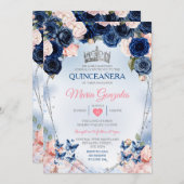 ピンクキンセアニラクラウンネイビーバタフライ15アノス 招待状 (正面/裏面)