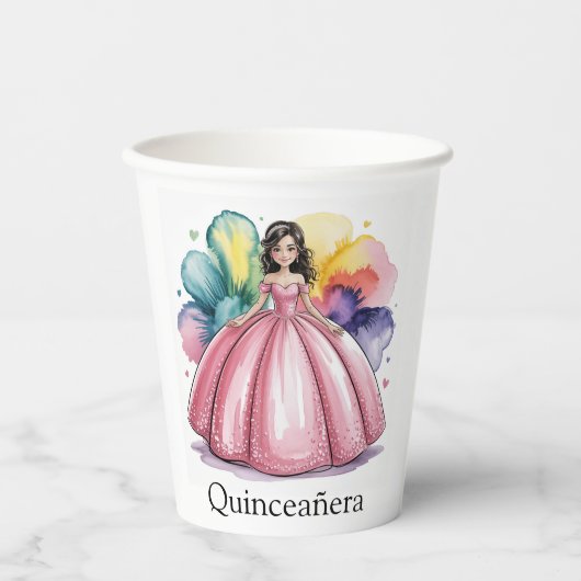 ピンクキンセアニラボールガウンアート 紙コップ (正面)