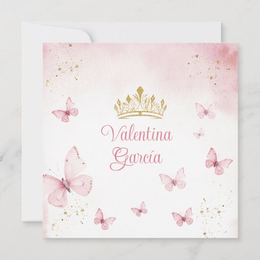 ピンクキンセアニラ15アノスフラワーズ金ゴールドグリッターインヴィ 招待状 (裏面)