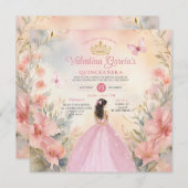 ピンクキンセアニラ15アノスフラワーズ金ゴールドグリッター 招待状 (正面/裏面)