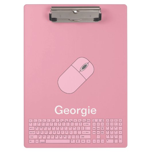 ピンクキーボード、マウス、鉛筆 クリップボード (正面)