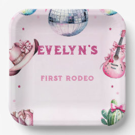 ピンクギターカウボーイパーティーサボテン誕生日 ペーパープレート