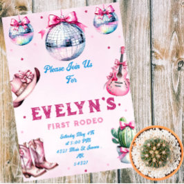 ピンクギターカウボーイパーティーサボテン誕生日 招待状