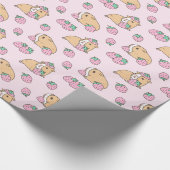 ピンクギニア豚とストロベリーパターン ラッピングペーパー (角)