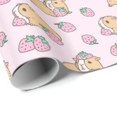ピンクギニア豚とストロベリーパターン ラッピングペーパー (ロールコーナー)