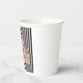 ピンクギフト誕生日ブラック&ホワイトストライプズ 紙コップ (左)