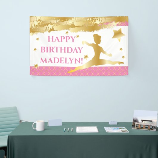 ピンクギムナスト体操ハッピーバースデーガール 横断幕 (トレードショー)