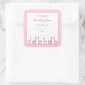 ピンクギラッフェスガールベビーシャワー蔵書票 スクエアシール (バッグ)