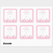 ピンクギラッフェスガールベビーシャワー蔵書票 スクエアシール (シート)