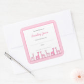 ピンクギラッフェスガールベビーシャワー蔵書票 スクエアシール (封筒)
