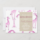 ピンクギラッフェ&クラフトサファリお洒落ベビーシャワー 招待状 (正面)