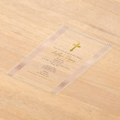 ピンクギリシャ鍵正統《キリスト教》洗礼式や命名式ガールバプテスマ アクリル招待状 (レイダウン)