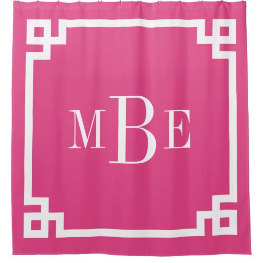 ピンクギリシャ鍵縁どモノグラム シャワーカーテン (正面)