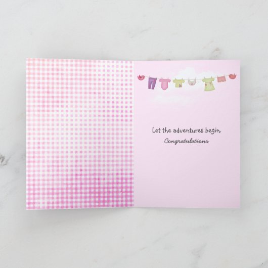 ピンクギンガムの新しい孫娘の足跡 カード (内部)