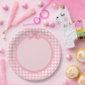 ピンクギンガムアンドボウパーティープレート ペーパープレート (パーティー)