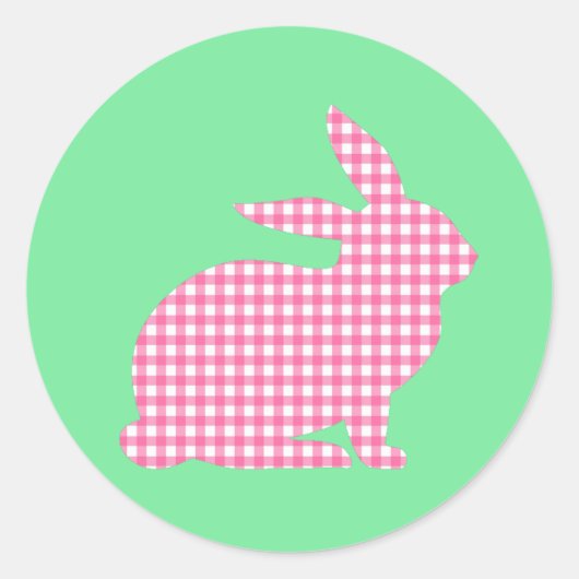 ピンクギンガムウサギ ラウンドシール (正面)