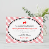 ピンクギンガムカントリーラスティックレッドさくらんぼ結婚ズ 招待状 (スタンド正面)