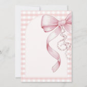 ピンクギンガムガールバプティスピンクボウパールネックレス 招待状 (裏面)