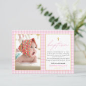 ピンクギンガムガールバプテスハートフェルト感謝の気持ち サンキューカード (スタンド正面)