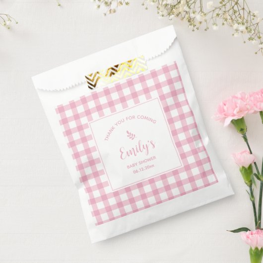ピンクギンガムガールベビーシャワーありがとうござ来う フェイバーバッグ (封をした状態)