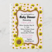 ピンクギンガムサンフラワーベビーシャワー招待状 招待状 (正面/裏面)