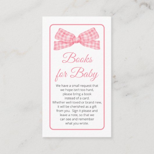 ピンクギンガムチェックボウベビーシャワーブズベビー エンクロージャーカード (正面)