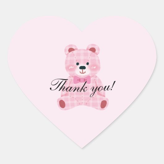 ピンクギンガムテディ ハートシール (正面)