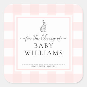 ピンクギンガムバニーの蔵書票 スクエアシール
