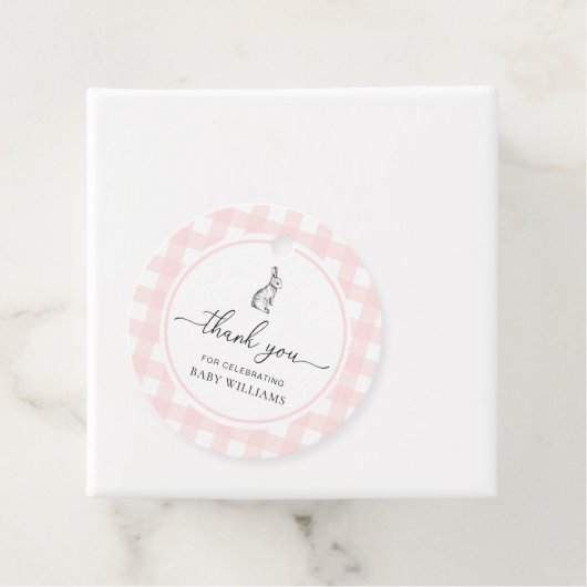 ピンクギンガムバニーラビットベイビーシャワー フェイバータグ (インサイチュ)