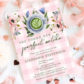 ピンクギンガムパーフェクト抹茶をテーマにしたブライダルシャワー 招待状