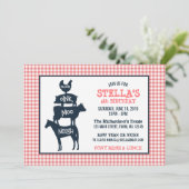 ピンクギンガムファームテーマアニマルガール誕生日 招待状 (スタンド正面)