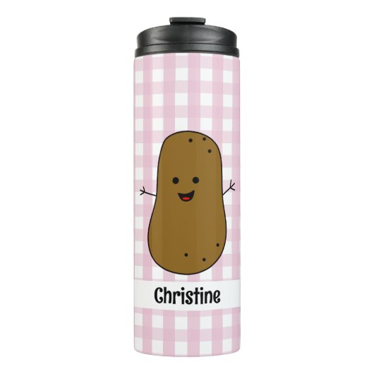 ピンクギンガムブラウンポテトカスタムポテト熱タンブラー タンブラー (正面)