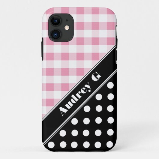 ピンクギンガムブラック水玉模様iPhone 5ケース Case-Mate iPhoneケース (裏面)