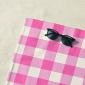 ピンクギンガムプレイドコテージコア ビーチタオル (インサイチュ)