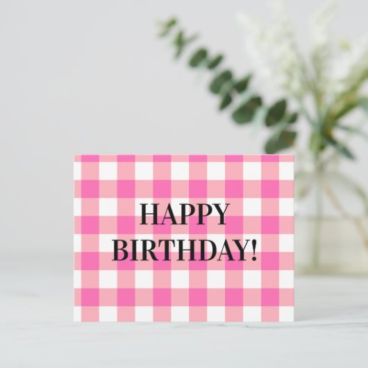 ピンクギンガムプレイドコテージコア ポストカード (スタンド正面)