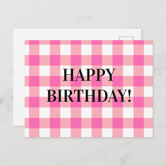 ピンクギンガムプレイドコテージコア ポストカード (正面/裏面)