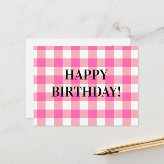 ピンクギンガムプレイドコテージコア ポストカード (正面/裏面インサイチュ)