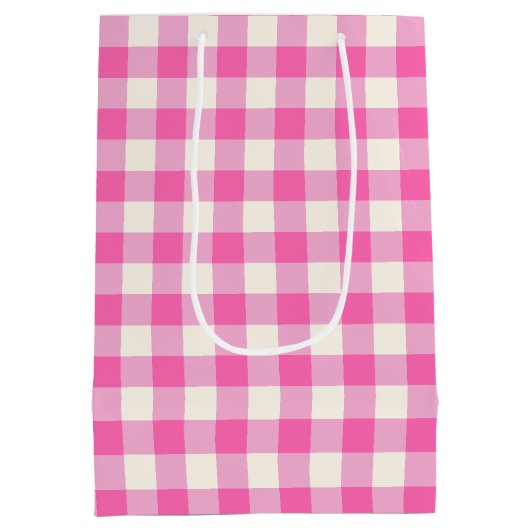 ピンクギンガムプレイドコテージコア ミディアムペーパーバッグ (裏面)