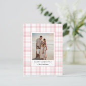 ピンクギンガムプレイドタータンチェッククリスマスフォトカード シーズンポストカード (スタンド正面)