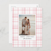 ピンクギンガムプレイドタータンチェッククリスマスフォトカード シーズンポストカード (正面/裏面)
