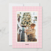 ピンクギンガムプレイドポートレート2枚の写真クリスマス シーズンカード (裏面)