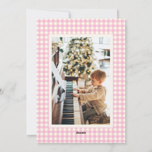 ピンクギンガムプレイドポートレート2枚の写真クリスマス シーズンカード (裏面)