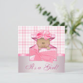 ピンクギンガムベビーガールシャワー招待状 招待状 (スタンド正面)