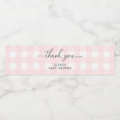 ピンクギンガムベビーシャワーサンキューサンキューメッセージカード ペットボトルラベル (シングルラベル)